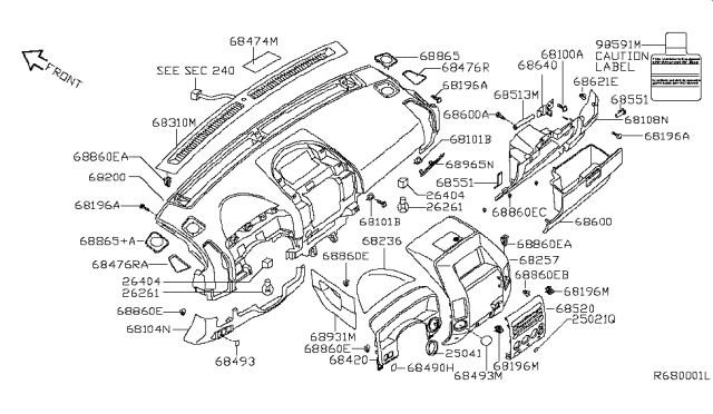 2004 Nissan Armada Instrument Panel,Pad & Cluster Lid Diagram 3