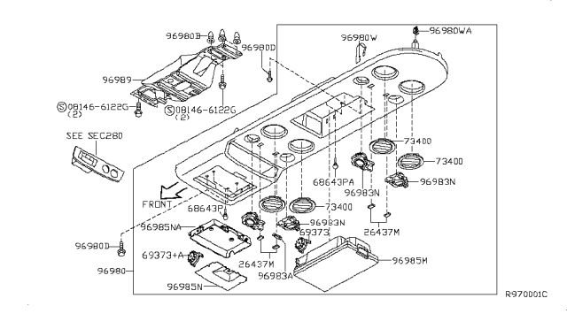 2012 Nissan Armada Box Assy-Console,Roof Diagram for 96980-9GE1A