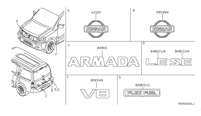 2008 Nissan Armada Emblem & Name Label Diagram 1