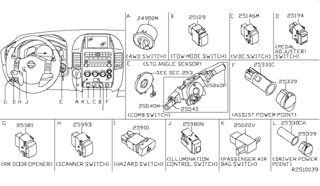 2007 Nissan Armada Switch Assy-Combination Diagram for 25560-ZC00A