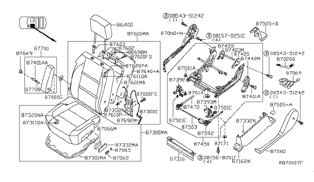 2006 Nissan Armada ADJUSTER Assembly Front Seat, L Diagram for 87451-ZC11A