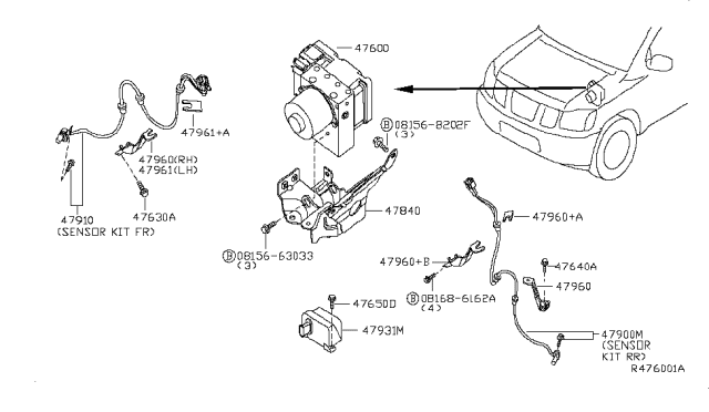 2005 Nissan Armada Anti Skid Actuator Assembly Diagram for 47660-ZC020