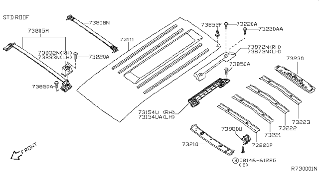 2007 Nissan Armada Roof Panel & Fitting Diagram 2