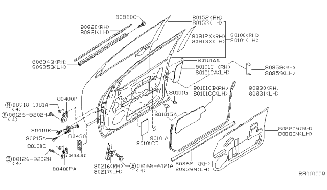 2004 Nissan Armada Front Door Panel & Fitting Diagram