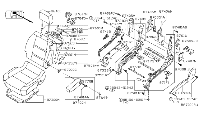 2005 Nissan Armada Lever Assembly-Front Seat Cushion,R Diagram for 87318-8S100