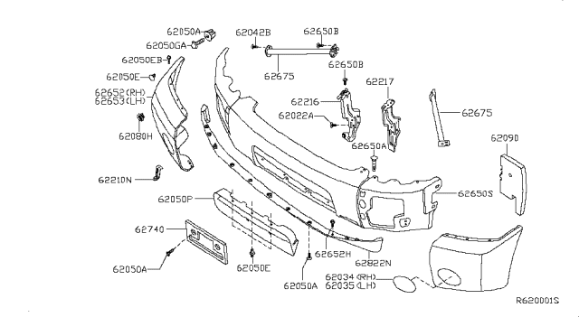 2008 Nissan Armada Finisher-Front Bumper Diagram for 62050-7S200