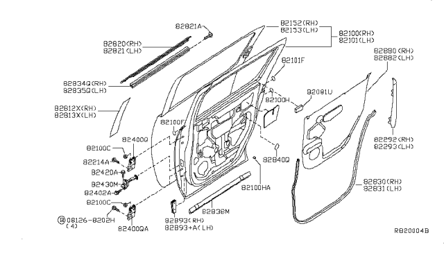 2015 Nissan Armada Seal Rear Door Diagram for 82860-9GE0B