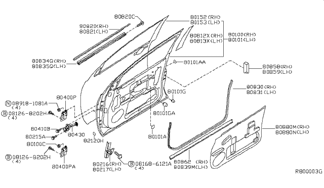 2013 Nissan Armada Front Door Panel & Fitting Diagram 1