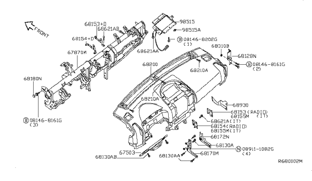 2005 Nissan Armada Instrument Panel,Pad & Cluster Lid Diagram 2