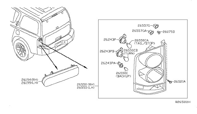 2015 Nissan Armada Bulb Diagram for 26717-9B91A