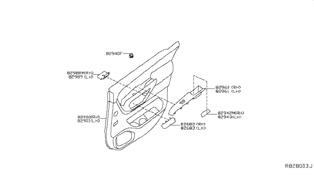 2014 Nissan Armada Bracket-Door ARMREST, Rear RH Diagram for 82988-9GG0A