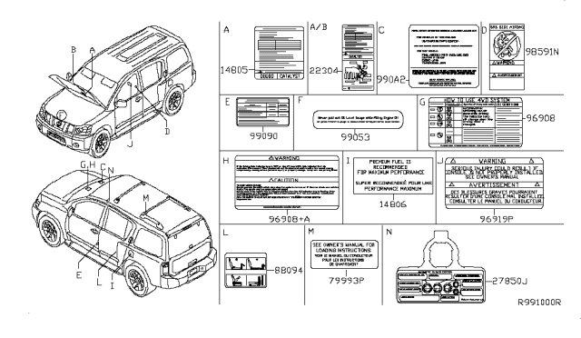 2006 Nissan Armada Caution Plate & Label Diagram 2