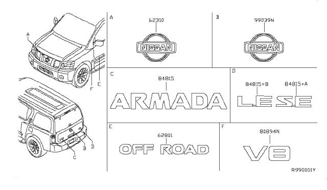 2006 Nissan Armada Emblem & Name Label Diagram 1