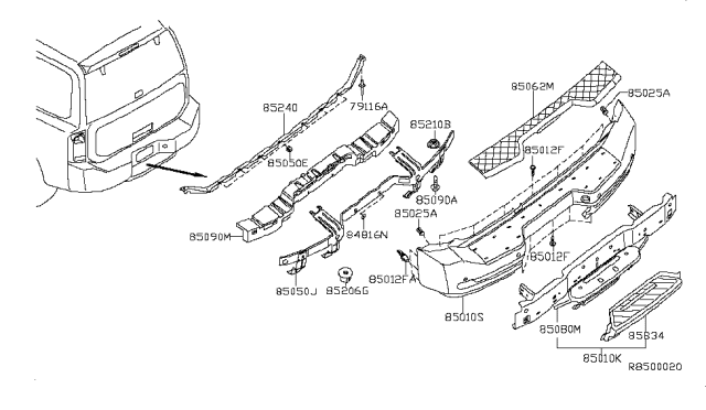 2012 Nissan Armada Bumper Cover Diagram for 85022-ZQ00A