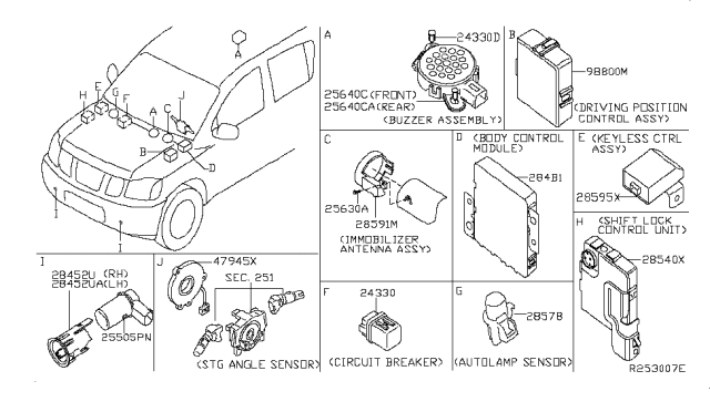 2008 Nissan Armada Body Control Module Controller Assembly Diagram for 284B1-ZE10A