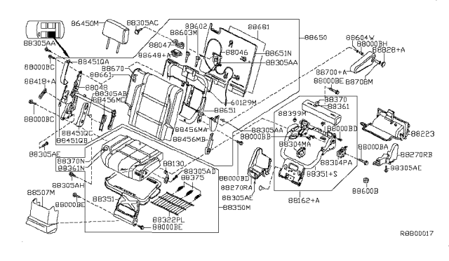 2004 Nissan Armada Cushion Rear Seat LH Diagram for 88350-ZC00C