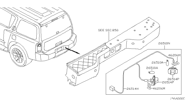 2008 Nissan Armada Lamp Assembly-Licence Plate Diagram for 26510-ZQ00A