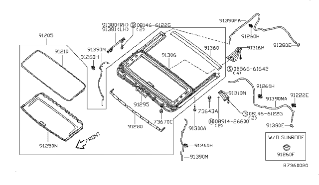 2007 Nissan Armada Lid Assy-Sunroof,Slide Diagram for 91210-7S010