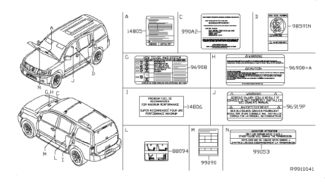 2012 Nissan Armada PLACARD Tire Lt Diagram for 99090-ZT02A