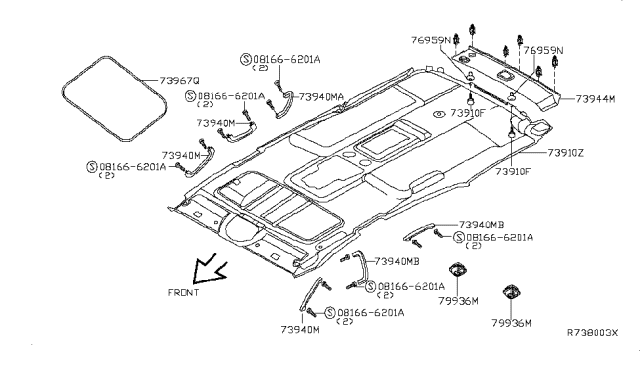 2005 Nissan Armada Headlining Assy Diagram for 73910-7S568