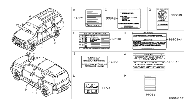 2009 Nissan Armada Caution Plate & Label Diagram 2