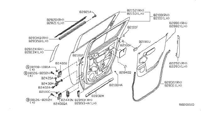 2007 Nissan Armada Rear Door Panel & Fitting Diagram 1