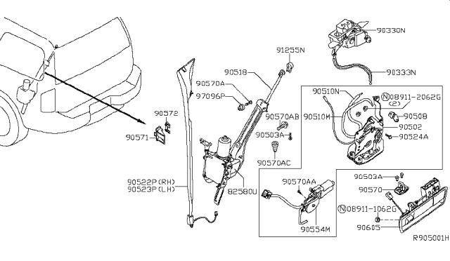 2009 Nissan Armada Cable-Back Door Window Diagram for 90333-7S000