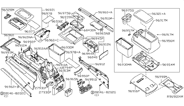 2013 Nissan Armada Cup Holder Assembly Diagram for 68431-ZT00A