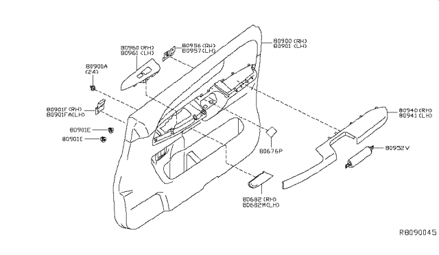 2012 Nissan Armada Finisher-Power Window Switch,Front LH Diagram for 80961-ZQ00C