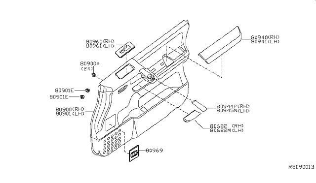 2004 Nissan Armada Finisher Assy-Front Door,LH Diagram for 80901-7S100