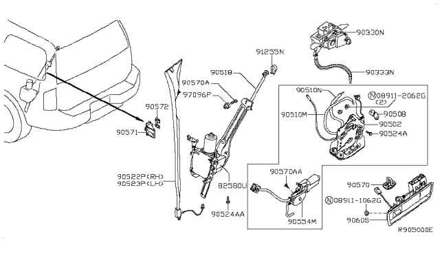 2007 Nissan Armada Back Door Lock & Handle Diagram 4