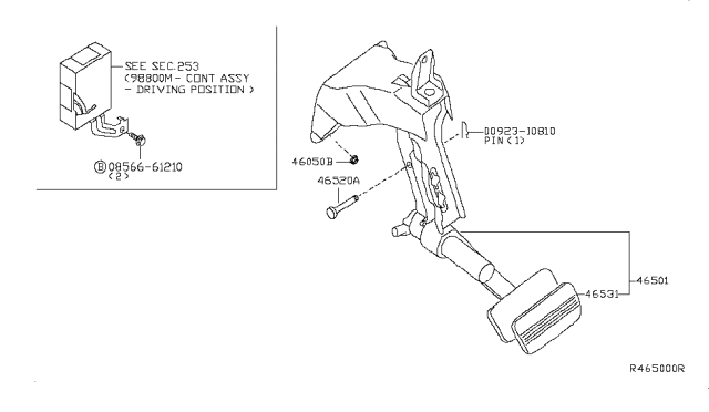 2010 Nissan Armada Pedal Assy-Brake W/Bracket Diagram for 46501-ZH30A