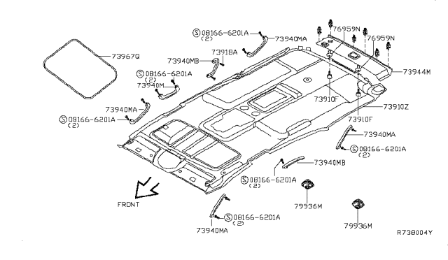 2008 Nissan Armada Headlining Assy Diagram for 73910-ZQ16B