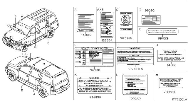 2004 Nissan Armada Caution Plate & Label Diagram 1