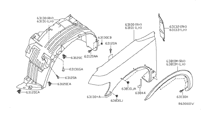 2008 Nissan Armada BAFFLE-Front Fender,RH Diagram for 63132-ZR05A