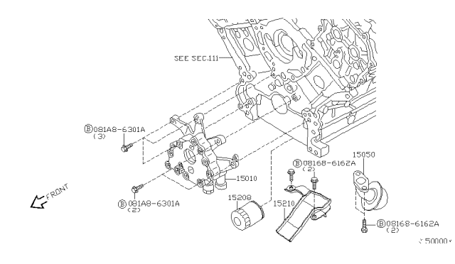 2008 Nissan Armada Oil Filter Assembly Diagram for 15208-31U01