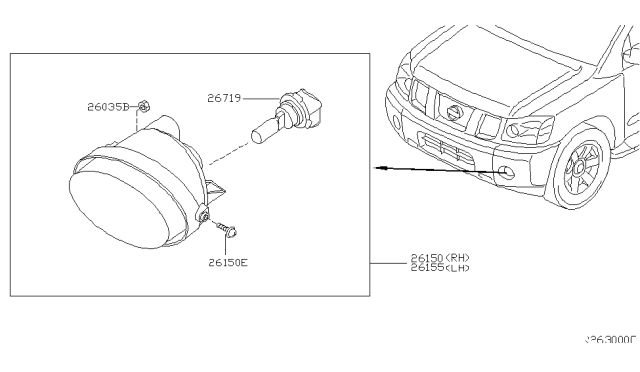 2013 Nissan Armada Lamp Assembly-Fog,RH Diagram for 26150-ZQ00A