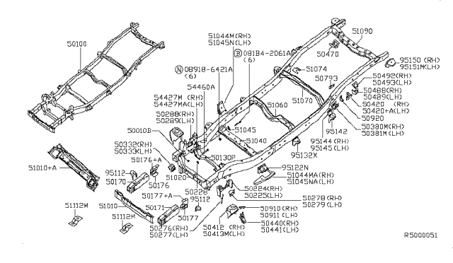 2009 Nissan Armada Frame Diagram for 50100-ZW00A