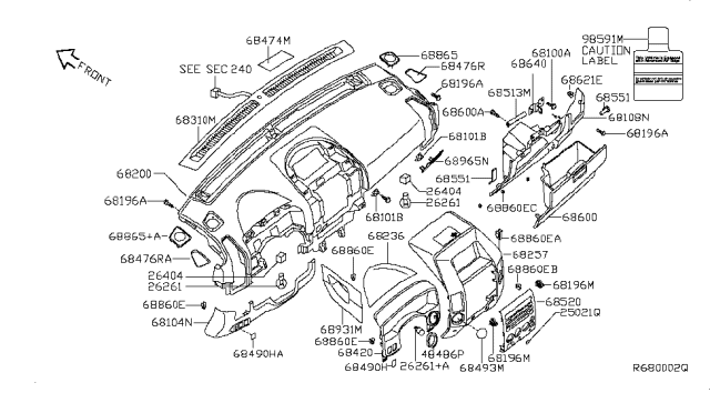 2005 Nissan Armada Instrument Panel,Pad & Cluster Lid Diagram 4