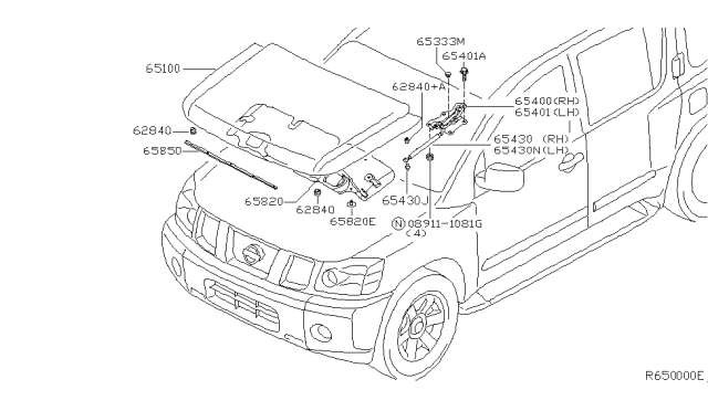 2009 Nissan Armada Hood Panel,Hinge & Fitting Diagram