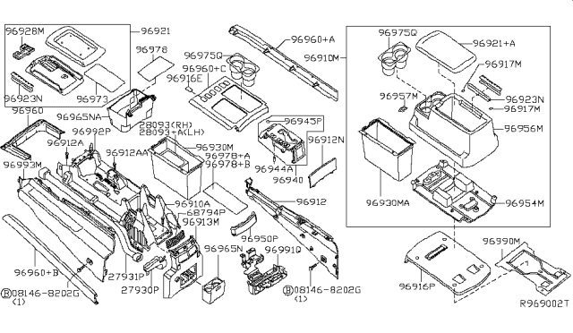2013 Nissan Armada Cup Holder Assembly Diagram for 96966-9FM0E