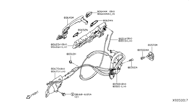 2014 Nissan Versa Note Front Door Lock & Handle Diagram 2