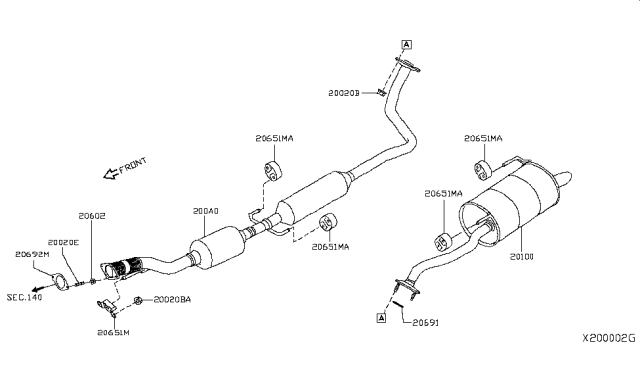 2018 Nissan Versa Note Exhaust Tube & Muffler Diagram 1