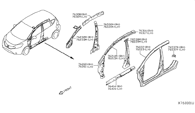 2014 Nissan Versa Note Brace-Center Pillar Lower,LH Diagram for G6571-3WCMB