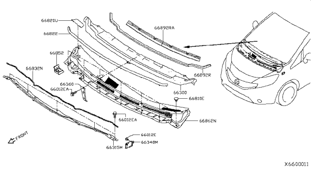 2016 Nissan Versa Note Cowl Top & Fitting Diagram 1