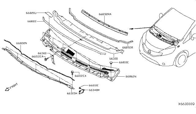 2015 Nissan Versa Note Cowl Top & Fitting Diagram 1