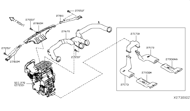 2014 Nissan Versa Note Duct-Heater Floor,Rear RH Diagram for 27832-3BA0A