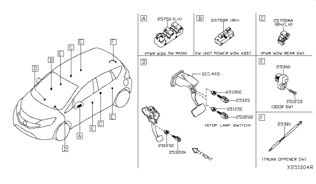 2015 Nissan Versa Note Switch Assy-Power Window,Main Diagram for 25401-3AA1B