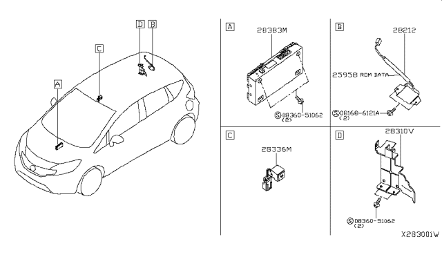 2017 Nissan Versa Note Control Unit-Power,Telephone Diagram for 28383-3VY1A