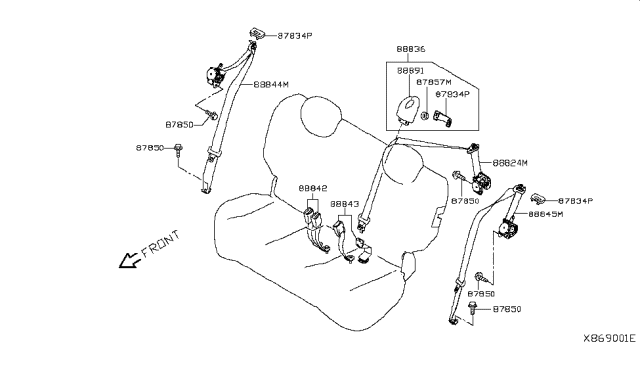 2018 Nissan Versa Note Rear Seat Buckle Belt Assembly Right Diagram for 88842-3AN8B